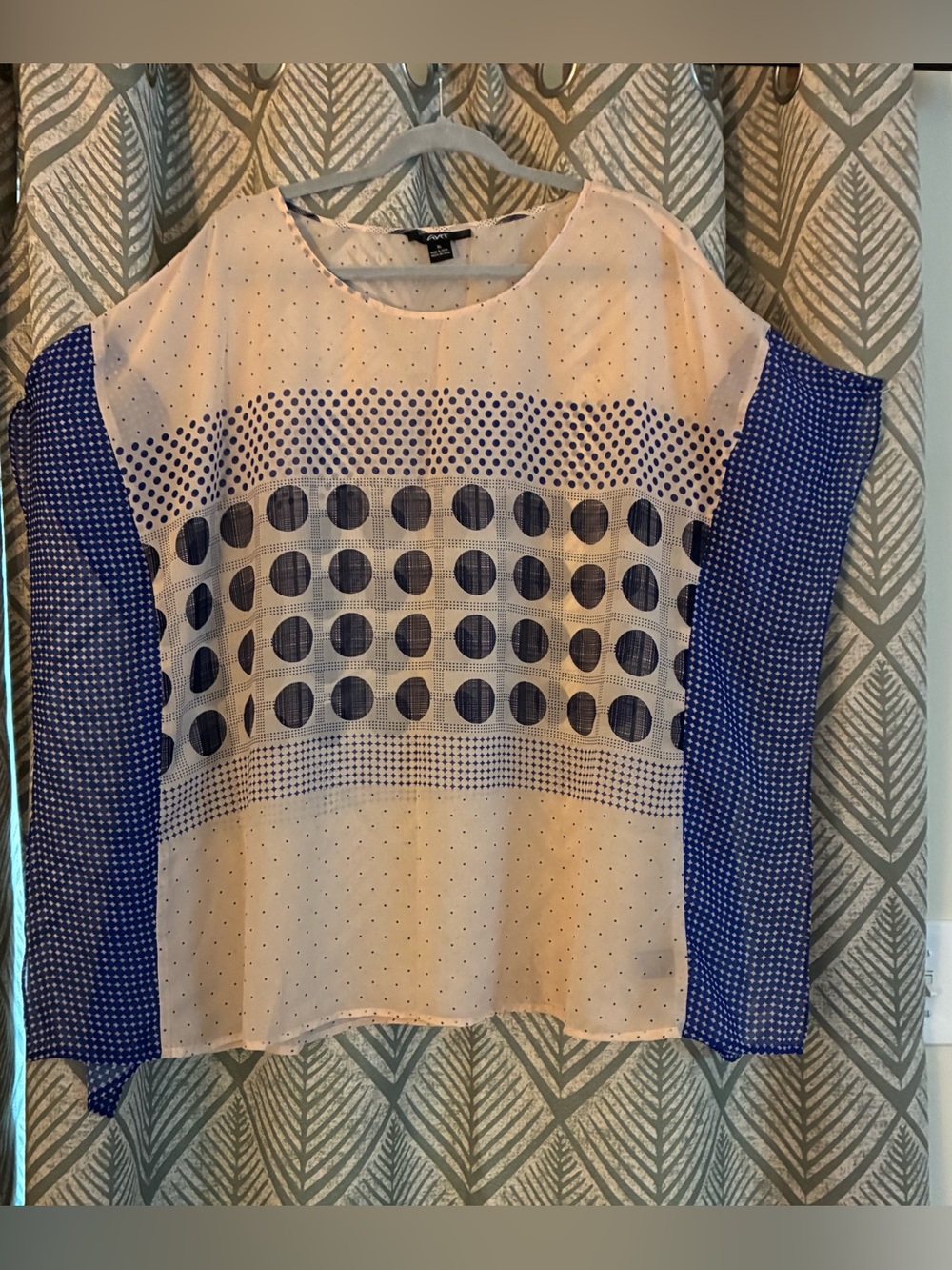 Avec Cream sheer blouse with blue polka-dot panels